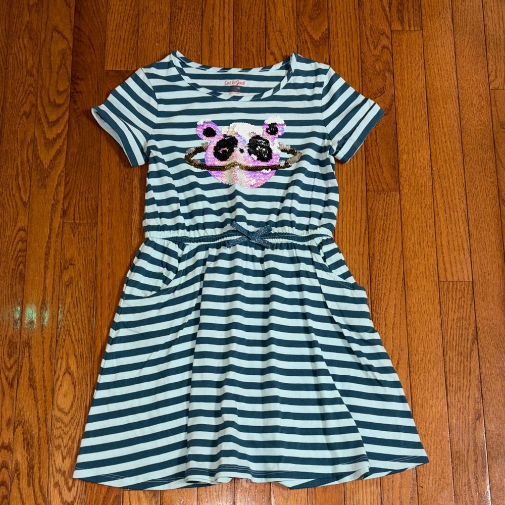 Cat & Jack Blue Striped Panda Dress